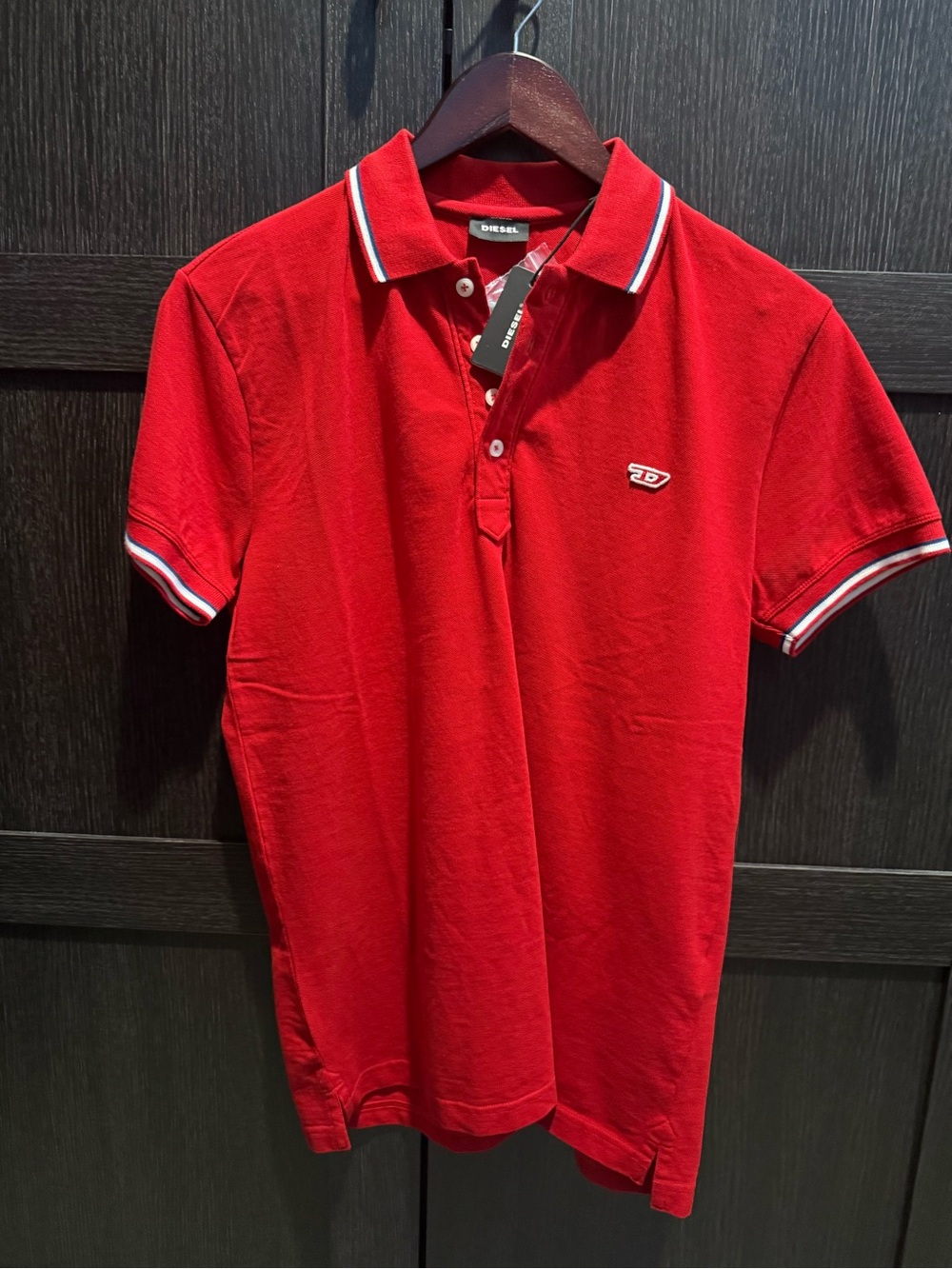 Diesel Red Polo with Contrast Trim